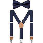 WELROG Child Kids Suspender Bowtie Sets - Y Shape Adjustable Suspender with Silk Bowties Gift Idea for Boys and Girls