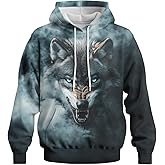 GHUALURU Mens Cool Animal Graphic Hoodies Wolf Printed Sweatshirt Hoodie Pullover with Pocket