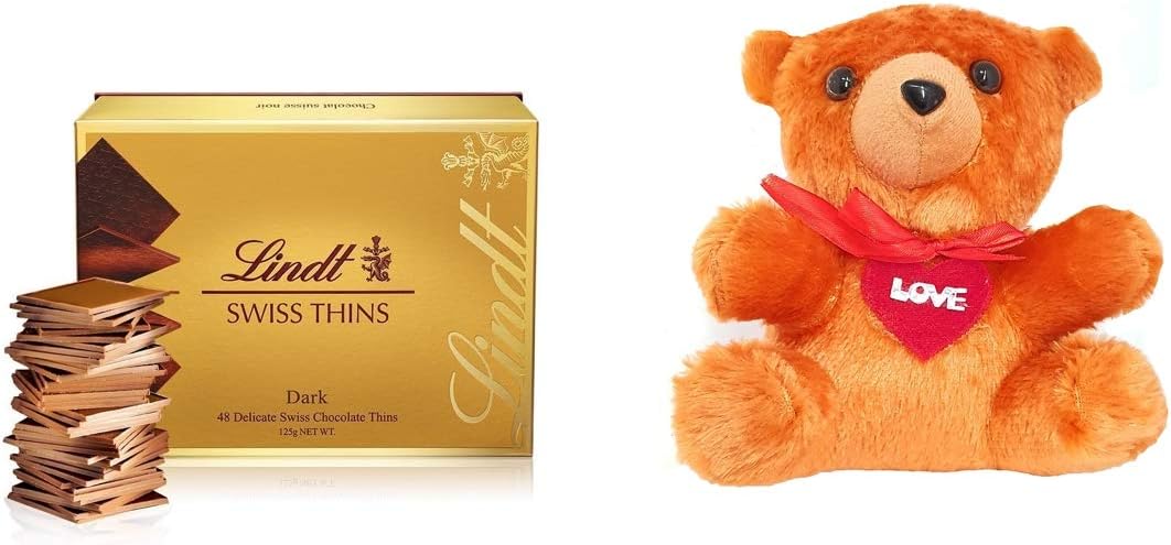 Vending India Valentine Gift Combo Lindt Thins Dark 125g with (Teddy Bear)