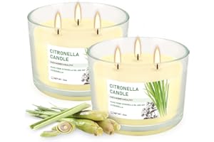 Citronella Candle Outdoor 2-Pack - 14oz Each 3-Wick Candles in Clear Glass Jars, Made with Citronella Oil & Soy Wax for Patio