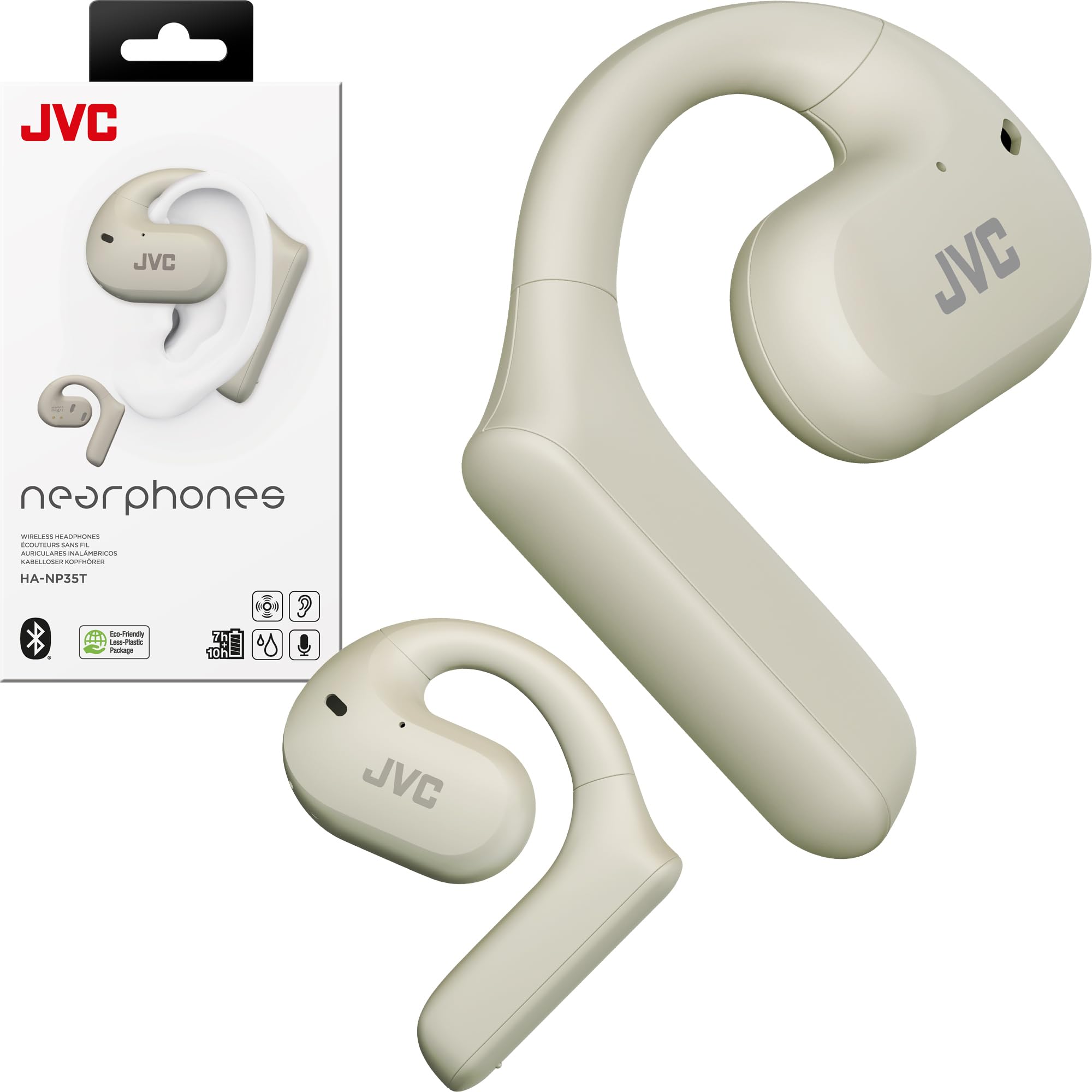 Photo 1 of JVC Nearphones Open Ear True Wireless Headphones with 16mm Large Drivers for Powerful Sound, Single Ear use, and Long Battery Life (up to 17 Hours) - HANP35TW (White)