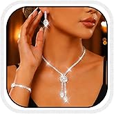 CLOACE Rhinestone Wedding Bridal Jewelry Set Sparkly Earrings Bracelet Prom Necklace Accessories for Women
