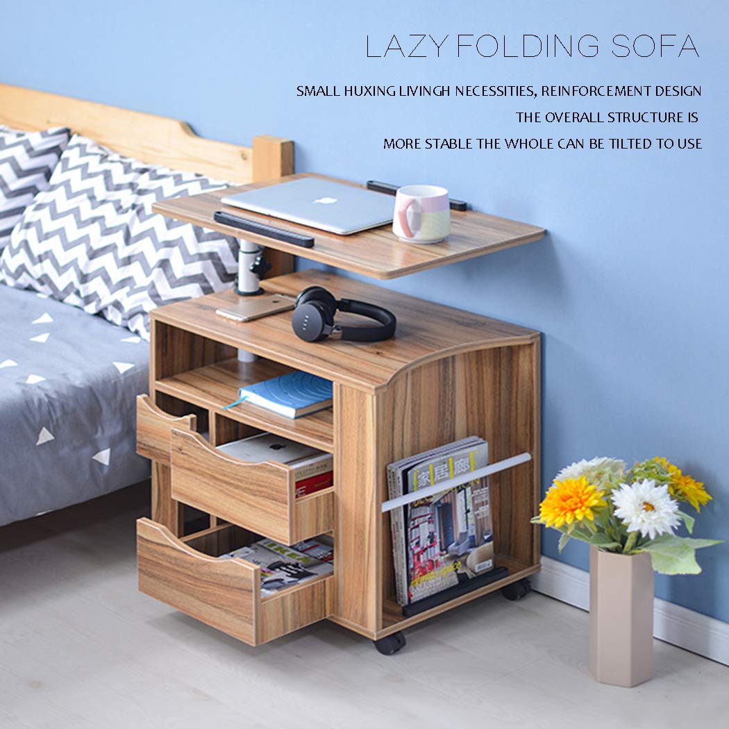 Height Adjustable Bedroom Side Storage Cabinet On Wheels For Home Office For Laptop Desk Multifunctional Modern Rolling Wood Nightstands Bedside Computer Table With Drawers