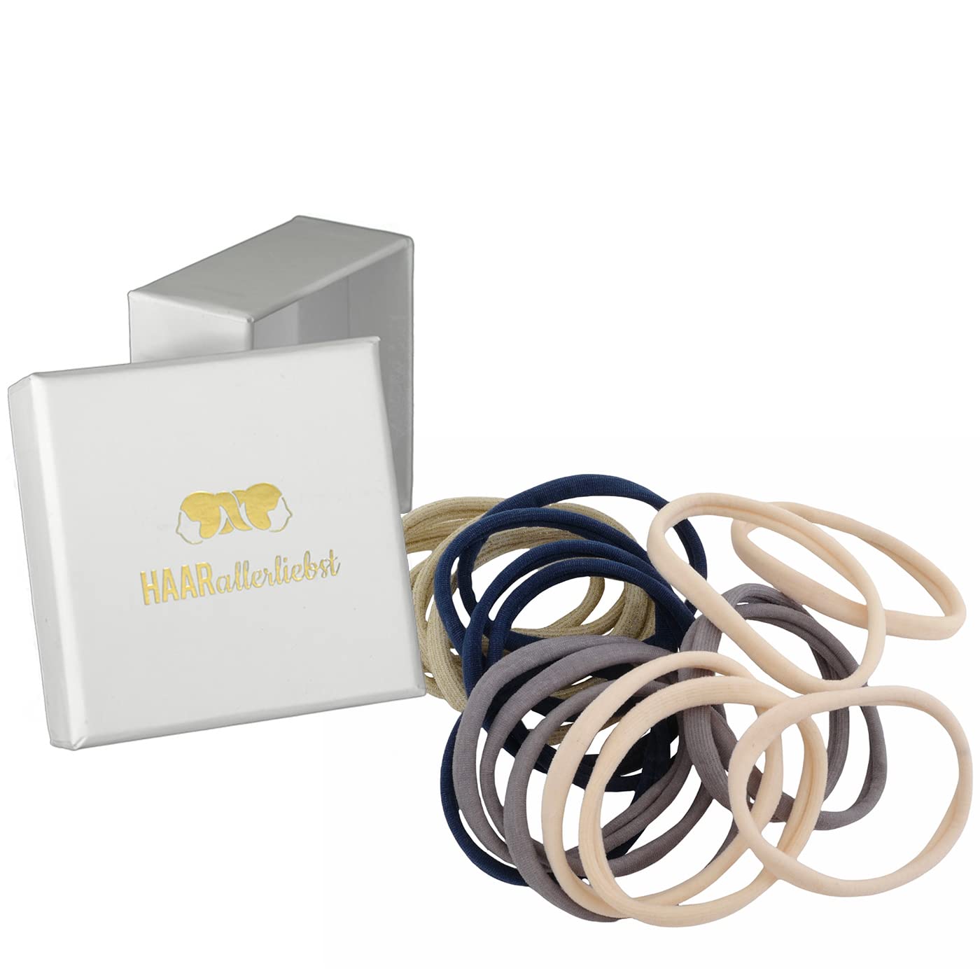 HAARallerliebst Hair Bobbles Extra Strong (Pack of 20) Skin-Coloured Grey Blue Gold 5 cm with Box for Storage (Box Colour: White)