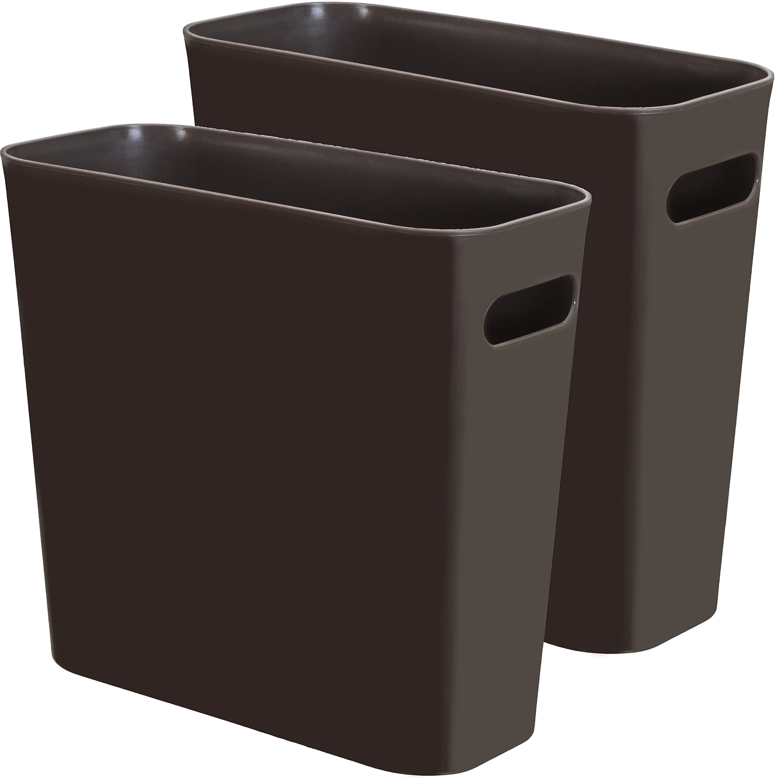 Youngever 2 Pack 5.5L Slim Trash Can, Re-usable 5.5L Plastic Garbage Container Bin, Small Trash Bin with Handles for Home Office, Living Room, Study Room, Kitchen, Bathroom (Brown)