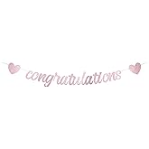 TUIC Graduation Banner Congratulations Graduation Party Decorations - Rose Gold Glitter - Cardstock Material - Rectangular Shape - Pink Color