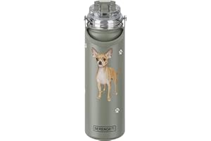 E&S Pets SERENGETI 24 Oz Water Bottle Stainless Steel with Spill Proof Lid - Double walled Vacuum Insulated water flask - Realistic 3D Print of your favorite dog (Chihuahua tan)