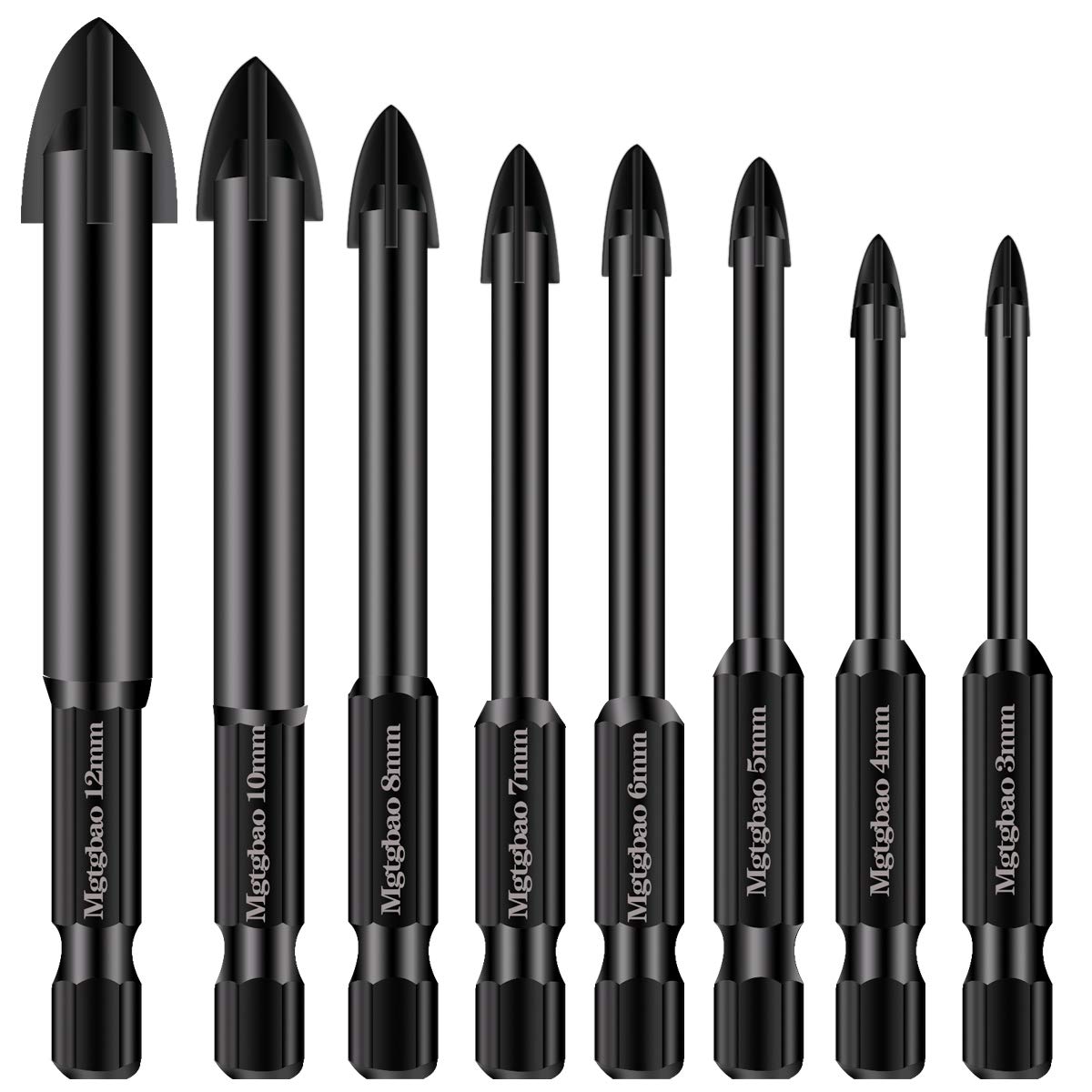 Mgtgbao 【2021 Drill BIt】8PC Concrete Drill Bit Set, Masonry Drill Bits for Tile,Brick, Plastic and Wood,Tungsten Carbide Tip Best for Wall Mirror and Ceramic Tile on Concrete and Brick Wall (3-12mm)