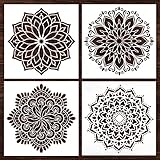 Mandala Wall Wood Furniture Canvas Tile Fabric Painting Stencil, fit for Home DIY Decor, Large Size Paint Stencils, Reusable (12x12 Inch,4pcs)