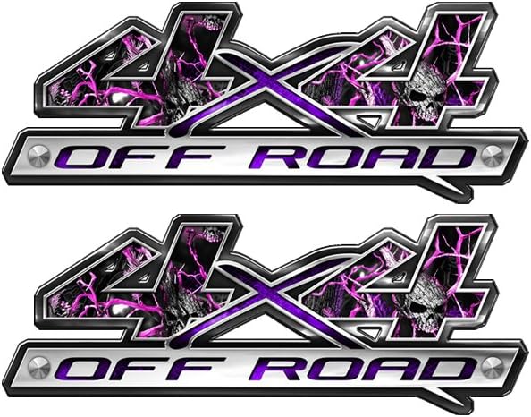 Speed Demon Hot Rod Shop 4x4 Off Road Decals ~ (Set of 2) Pink Skulls Camouflage 4WD Truck Stickers BLO4
