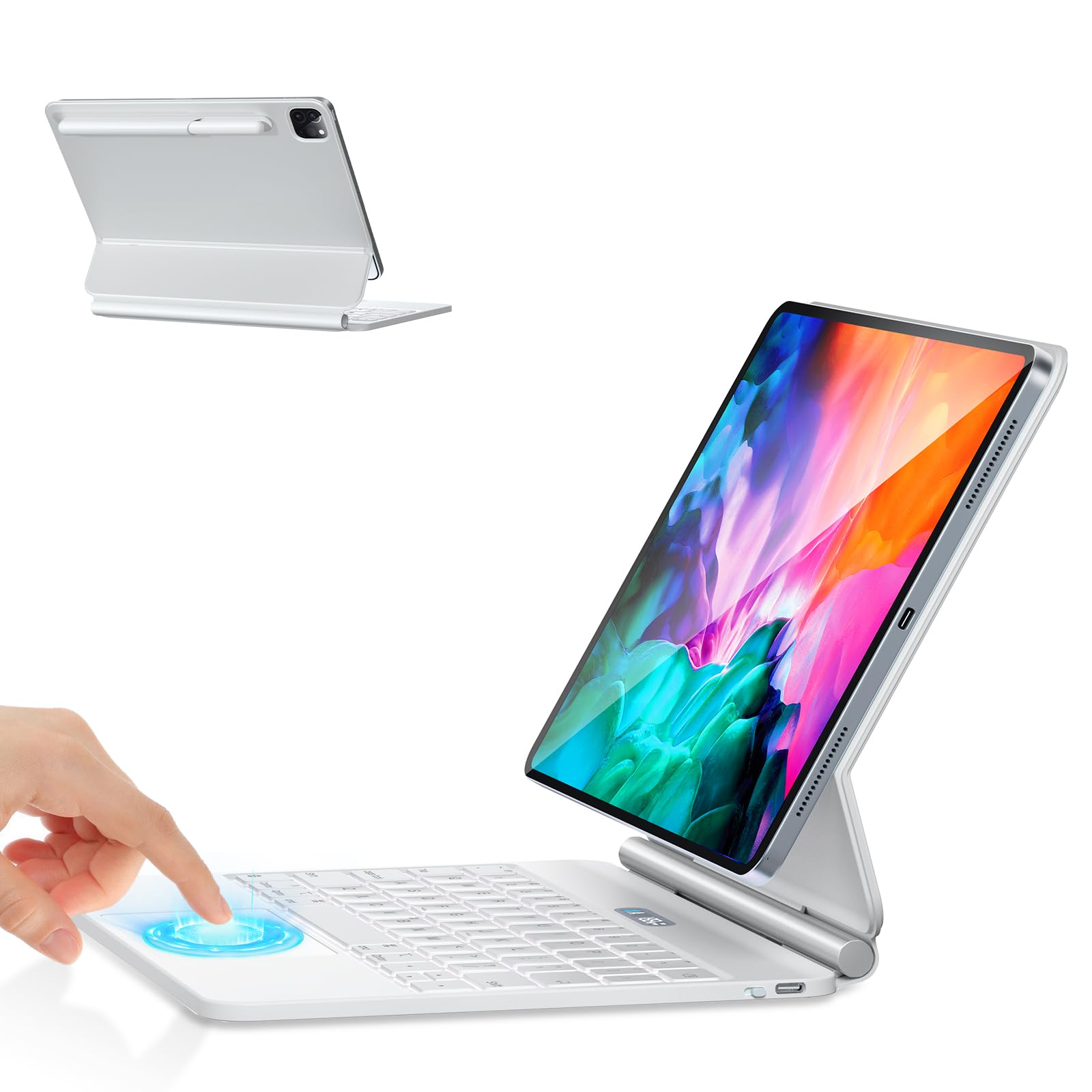 Étui Pour Ipad Pro 12.9 Avec Clavier,3 Zones 7 Couleurs Rétroéclairées