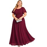 Ever-Pretty Plus Women's Maxi Plus Size Formal Mother of the Bride Dresses | Round Neck, Short Sleeve, Empire Waist, Stretch Waistband, Plus Size Wedding Guest Bridesmaid Dresses