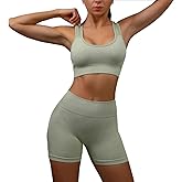 NVOYEGMOY Workout Outfits for Women 2 Piece Ribbed Seamless Crop Tank High Waist Yoga Outfit