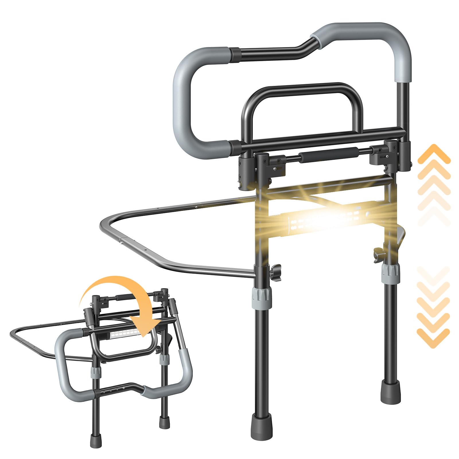 Photo 1 of Bed Rails for Elderly Adults Safety, Foldable Bed Assist Rails for Seniors with Sensor Light & Storage Pocket, Adjustable Height, 180° One-Hand Folding Bed Side Rails Fit King Queen Full Twin