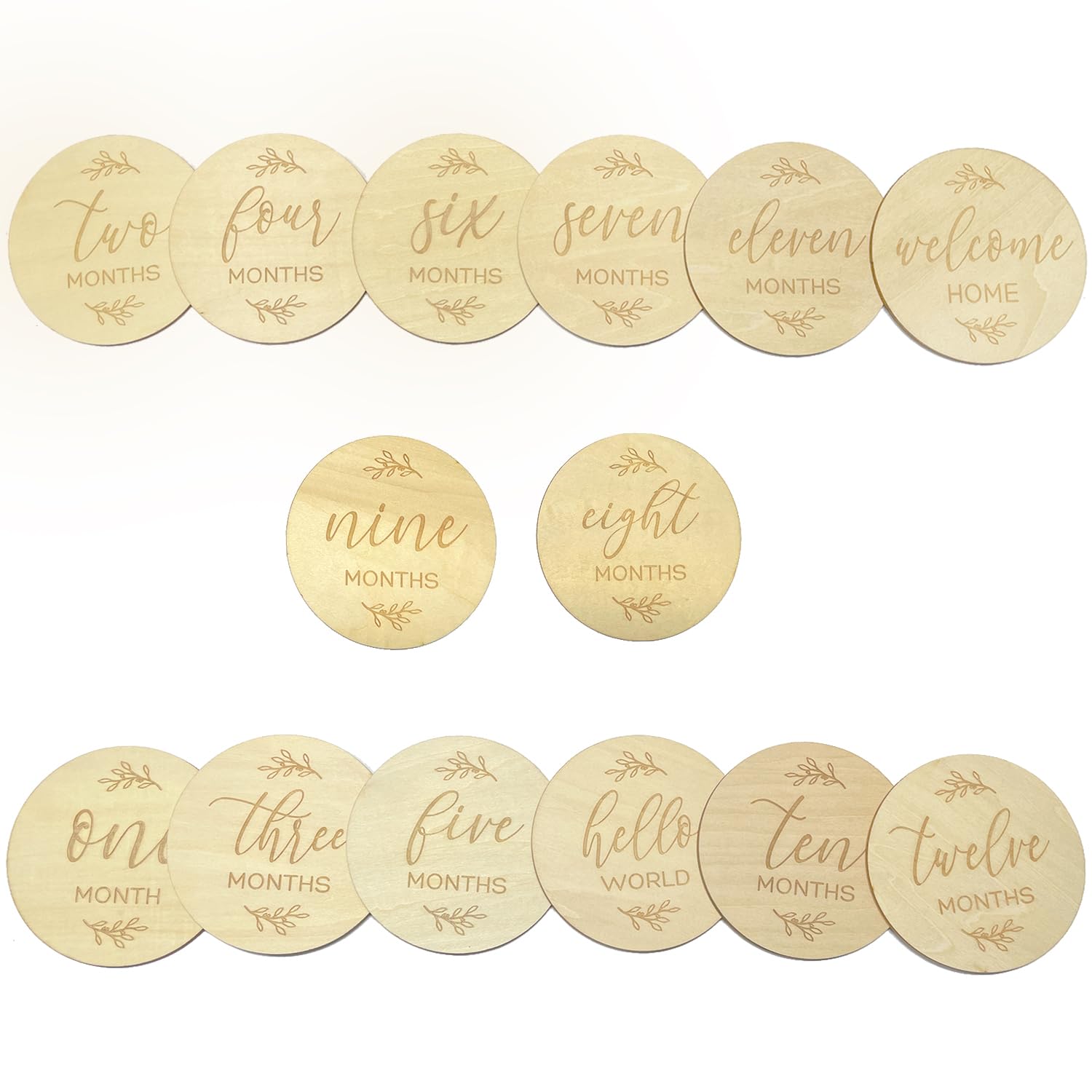 7 Pcs Baby Milestone Cards, Double Sided Wooden Hello World Sign for New Parents - 10cm Cards Gift for Newborn 0-12 Months Growth Recording