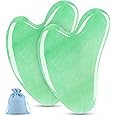 esur Jade Gua Sha Facial Tool Set, 2 Pack Guasha Tool for Face Massager, Natural Jade Stone Face Scraper for Eyes, Chin, Neck and Body Muscle Relaxing and Relieve, Gifts for Women