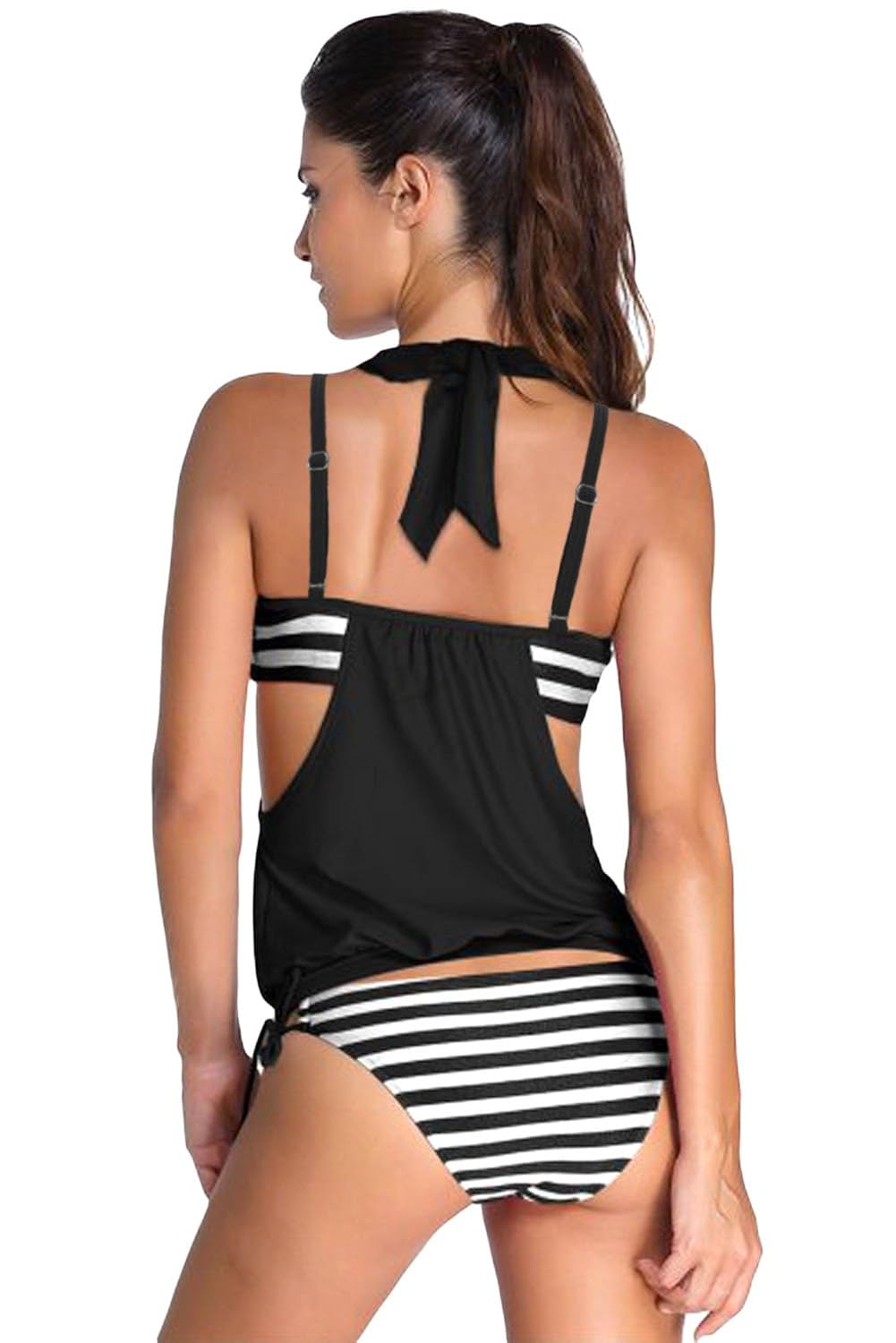 findakera by fasnoya black striped halter tankini swimsuit