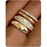 LOLIAS 14K Gold Plated Stackable Rings for Women Non Tarnish - Dainty Cubic Zirconia Wedding Bands Ring Set Minimalist Trendy Statement Engagement Promise Thumb Rings Stacking Size 5-10