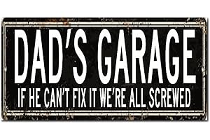 Madcolitote Rustic Father Day Wood Signs Dad's Garage If He Can't Fix It We're All Screwed Custom Street Sign Retro Wood Plaque Farmhouse Wall Art Wall Decor for Home Man Cave 6x12in