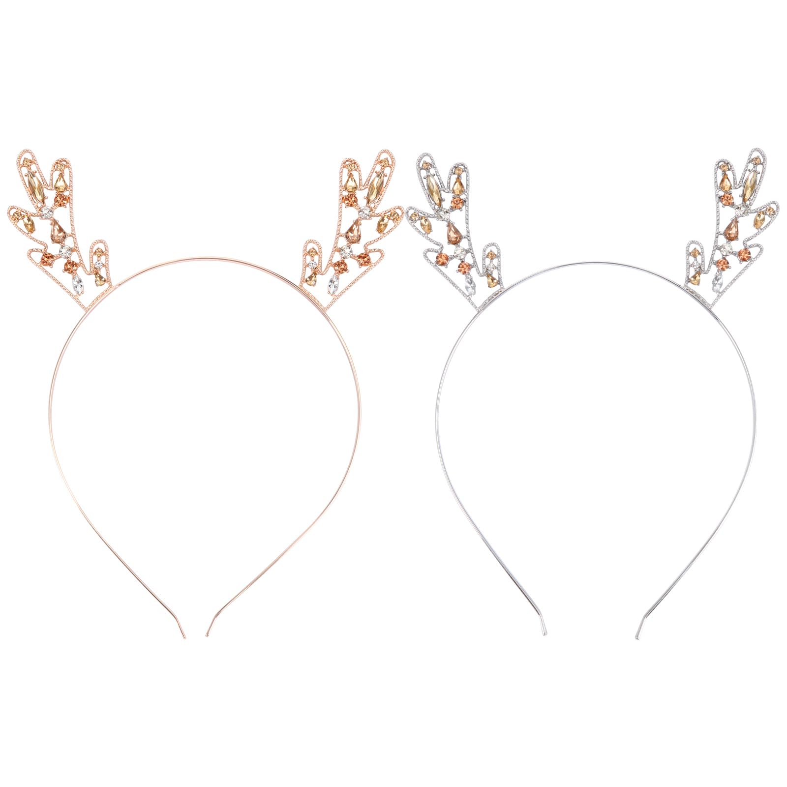 minkissy 2pcs Christmas Reindeer Antlers Headbands - Metal Christmas Headbands Deer Horn Hair Hoop Metal Headband Xmas Rhinestone Hair Accessory for Women Girls