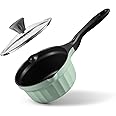 BUYDEEM Cast Aluminum Non Stick Sauce Pan，Rapid Even Heat Milk Pan with Glass Lid，All Stovetops Compatible，No PFOA/PFAS，Cooki