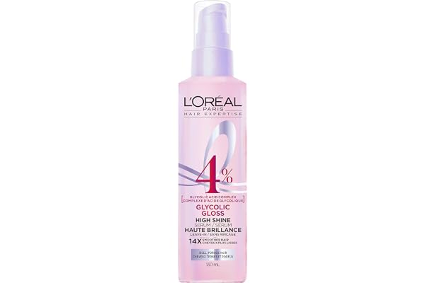 L'Oréal Paris Hair Expertise Glycolic Gloss Leave-in Serum with 4% Glycolic Acid, Hair Treatment for Shiny, Silky, Smooth, Hy