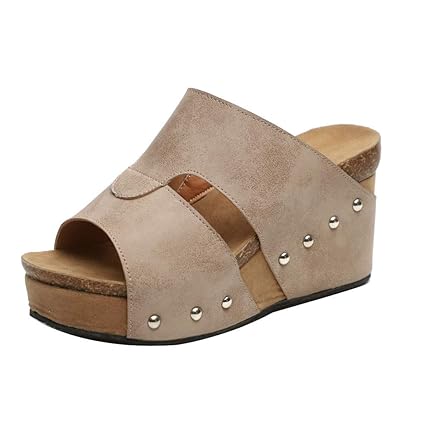 Make Fortune 2019 Sandalen Damen Sommer, Rivet Strand Sandalen Boho Casual Wedges Schuhe Dicke Untere Slipper Schuhe Strandsc