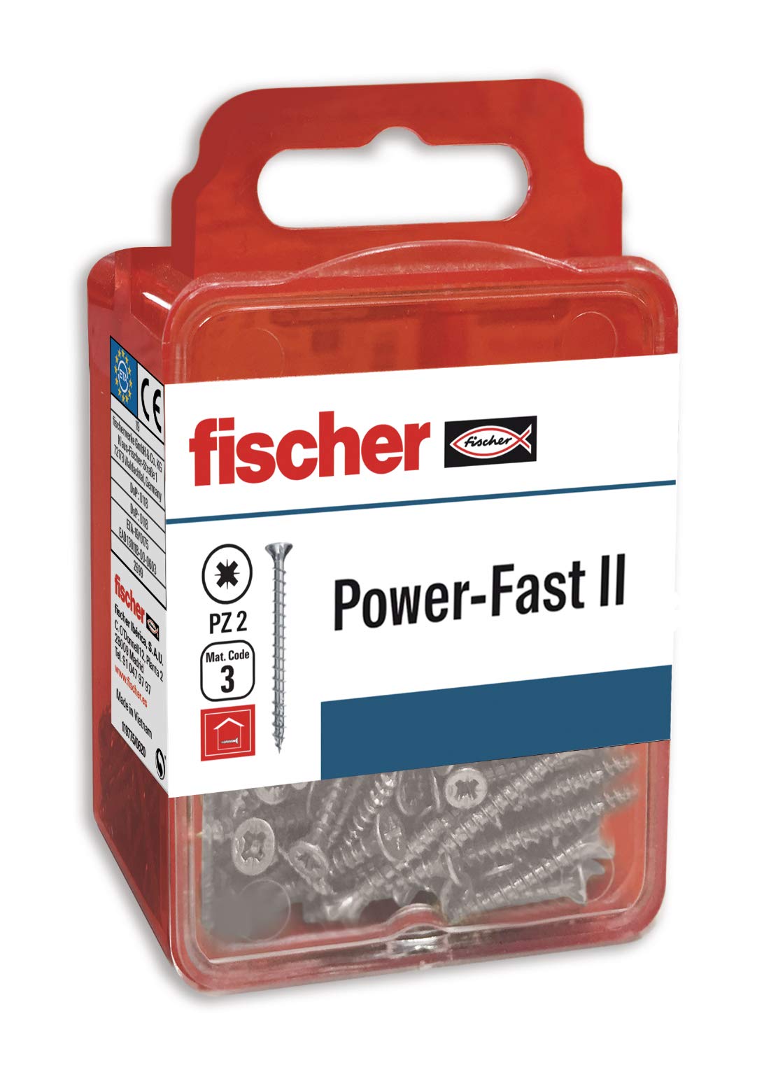 fischer Power-Fast II 3.5 x 50 mm Box of Special Wood Screws for Wood Screwing, Connecting Solid Woods or Fixing Parts to Wood, Pack of 30