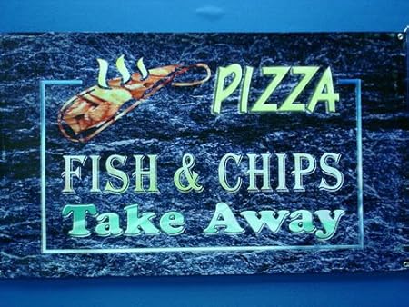 Z138 Open Pizza Fish Chips Take Away Banner Shop Sign Amazon Co