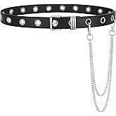 VONMELLI Grommet Leather Belt for Women Men, Black Punk Goth Belt for Women Jeans
