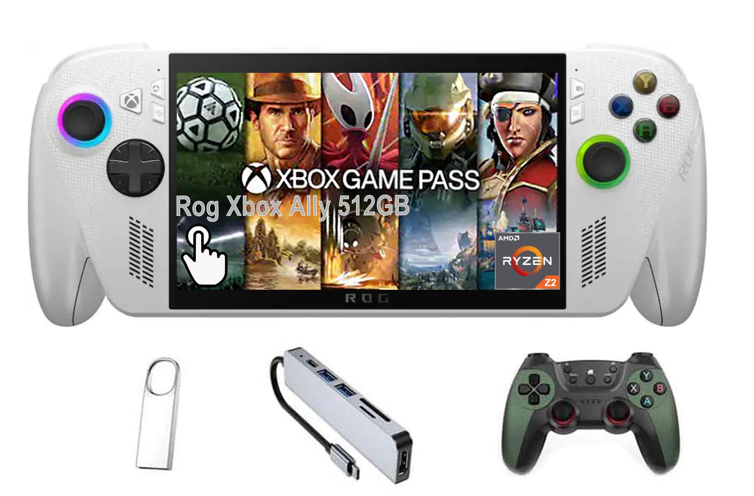 ASUS ROG Xbox Ally 7" FHD Gaming Handheld Console, 120Hz IPS LED Touch Screen, AMD Ryzen Z2 A, Windows 11, with GSF 3-in-1 Kit (512GB SSD)