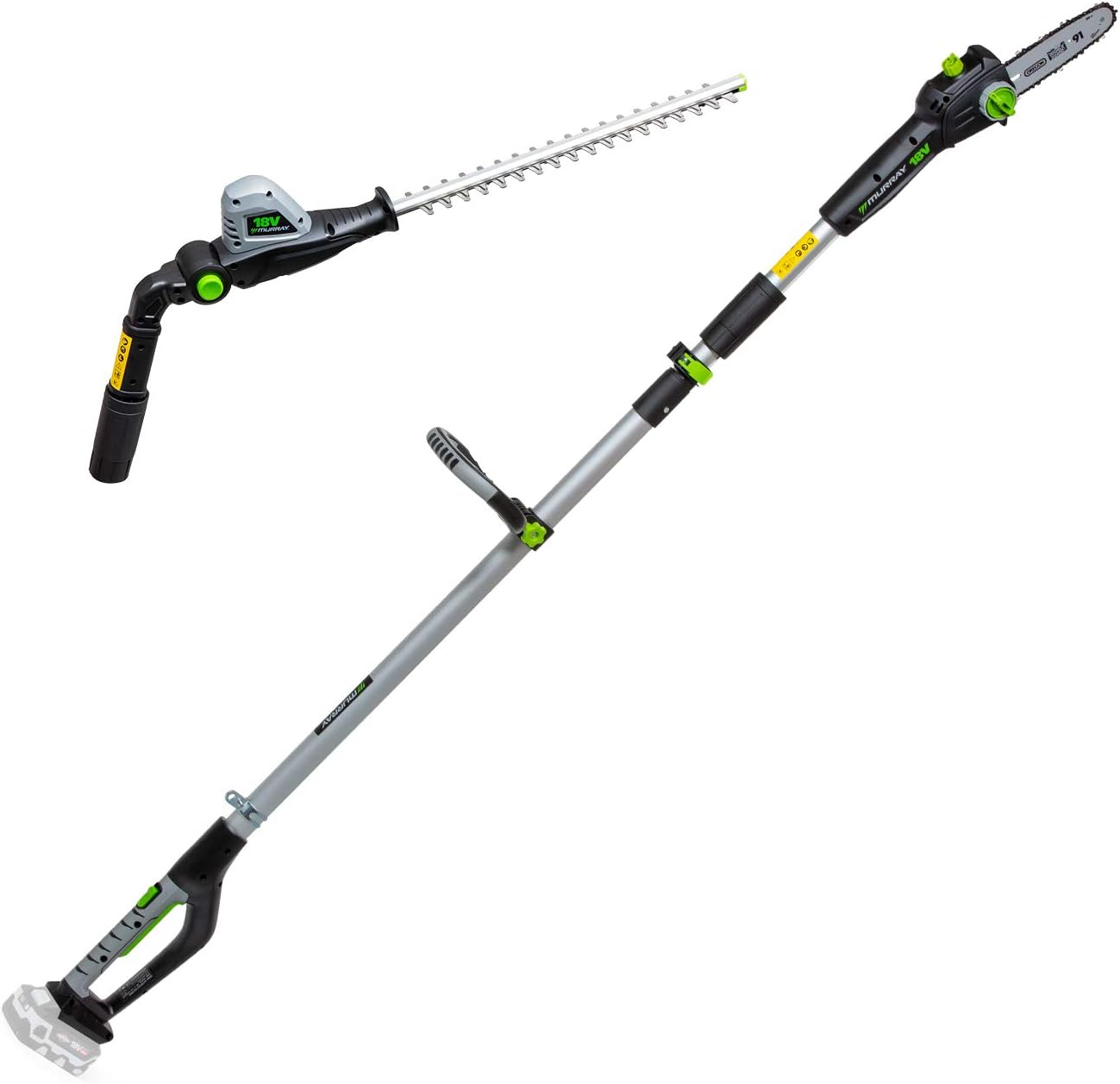 Murray IQ18PSH 18V Li-Ion Cordless 20cm Pole Saw & 41cm Hedge Trimmer 2-in-1, Powered by Briggs & Stratton, Body Only