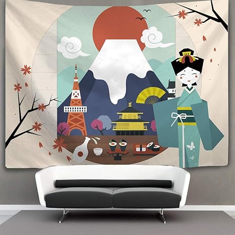 Amazon Co Jp Bennyue タペストリー 壁掛け おしゃれ 和風 インテリア 桜 建物 日本の建物 多機能 和風飾り 寝室の装飾 お部屋 和室 お店 個性ギフト 人気 新年祝い 150x130cm B ホーム キッチン