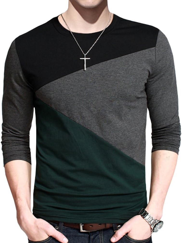 FRTCV Mens Long Sleeve T-Shirt Casual Tops Tee Classic Fit Basic Shirts C8042 Black US S/Asian 2XL