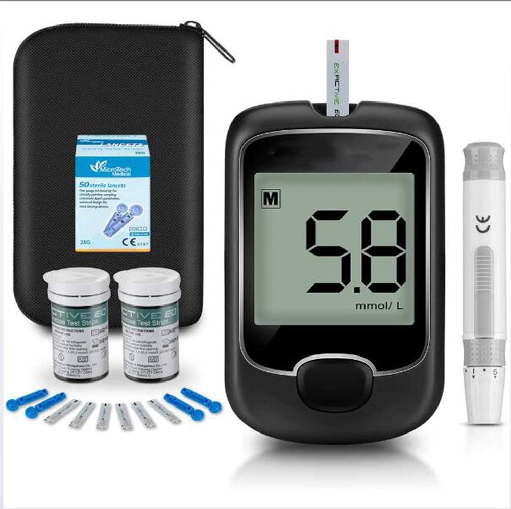 LLQ Diabetes Testing Kit, Blood Glucose Monitor Meter,with 50 Codefree Test Strips and 50 Lancets for Diabetics(Black)