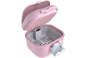ARGOMAX Leak Proof Denture Bath Cup, Portable Soaking Denture Box, Denture Bath Case with Strainer, for Dentures and Braces, Upgraded Version with Storage Compartment (Pink + White).