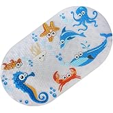 FEIDOL Non Slip Baby Bath Mat with Suction Cups for Tub, Shower Anti-Slip Mat, 27 x 15 Inch Cute Pattern Design, Bathtub Mat for Kids (Halobios)