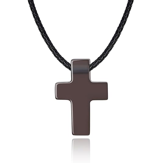 coai Unisex Halskette Kreuz Anhänger aus Edelstein mit Lederkordel Glückskette