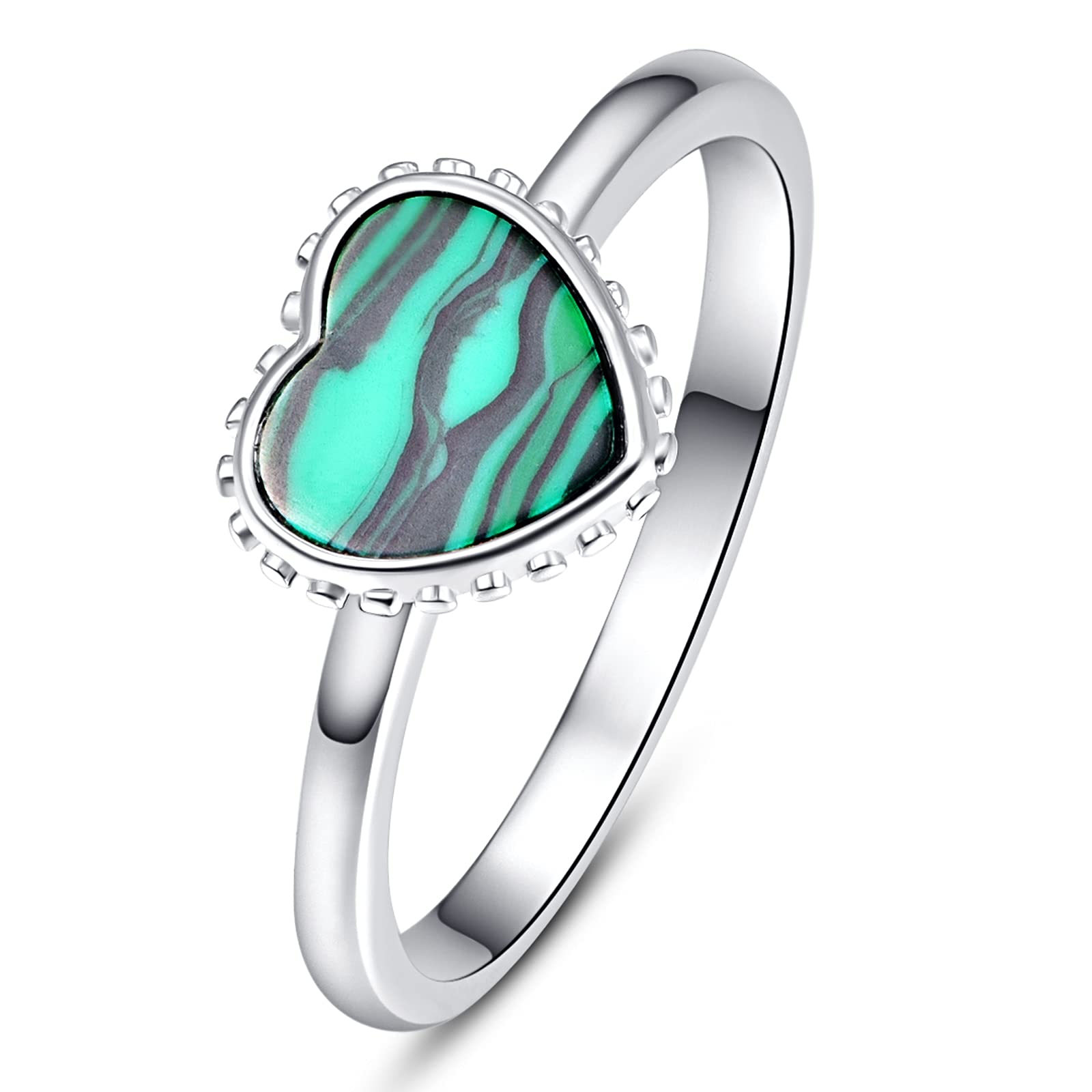 TANGPOET Heart Ring 925 Sterling Silver Malachite Thumb Ring Promise Rings Engagement Rings Jewellery Gifts for Women Ladies Her