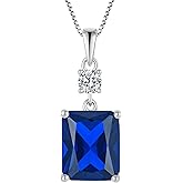 YL 12x10mm Cushion Square Princess Emerald Cut Necklace for Women, Solid Sterling Silver 18K White Gold Plated Birthstone Pendant Box Chain Jewelry
