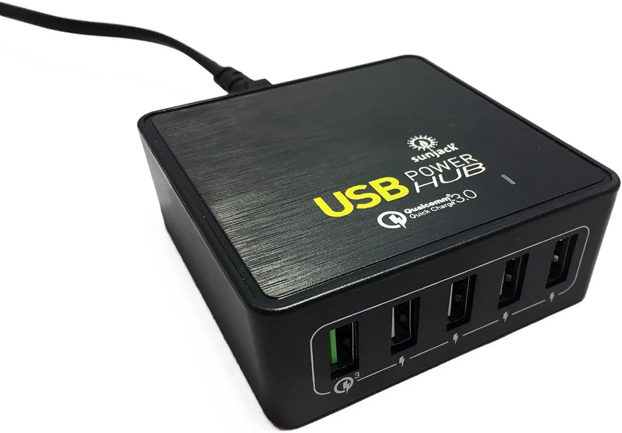 SunJack 40W 5 Port USB Desktop Charger Station Hub with Qualcomm QC3.0 Quick Charge 3.0 for iPhone, iPad, Samsung Galaxy and More