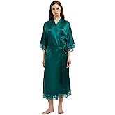 Women's Satin Robe Long Silk Kimono Bathrobe Lace Trim Bride Bridesmaid Robes Wedding Party Sleepwear Loungewear