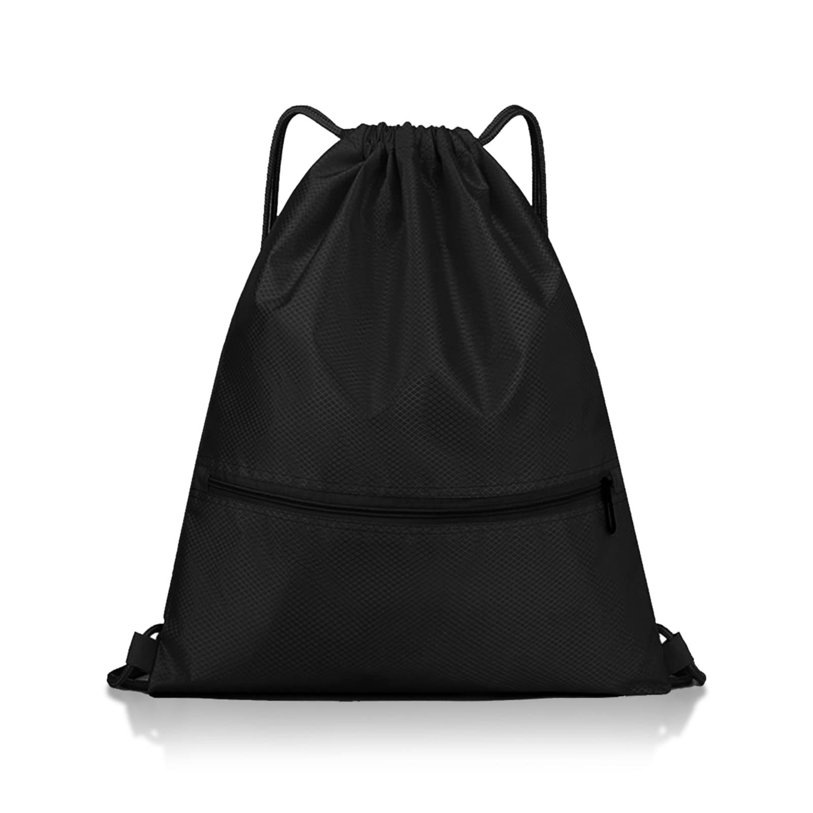 TSHAOUN Drawstring Gym Bag, Men & Women Sport Gym Sack Drawstring Backpack, Sport Gym Sack Drawstring Bag Waterproof Drawstring Sport Bag with Outside Zipper for Sports Holidays Travel (black)
