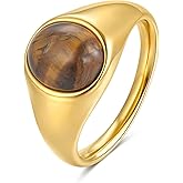 YeGieonr Gold Signet Rings for Women Non Tarnish Gold Rings, Waterproof Gemstones Statement Ring, 18K Gold Plated Stainless Steel Gem Stone Jewelry Gift for Everyday Wear