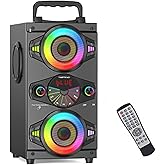 Portable Bluetooth Speakers 60W Big Powerful Wireless Loud Stereo Bass Sound Boombox Home Party Speaker with Subwoofer, FM Radio, LED Colorful Lights