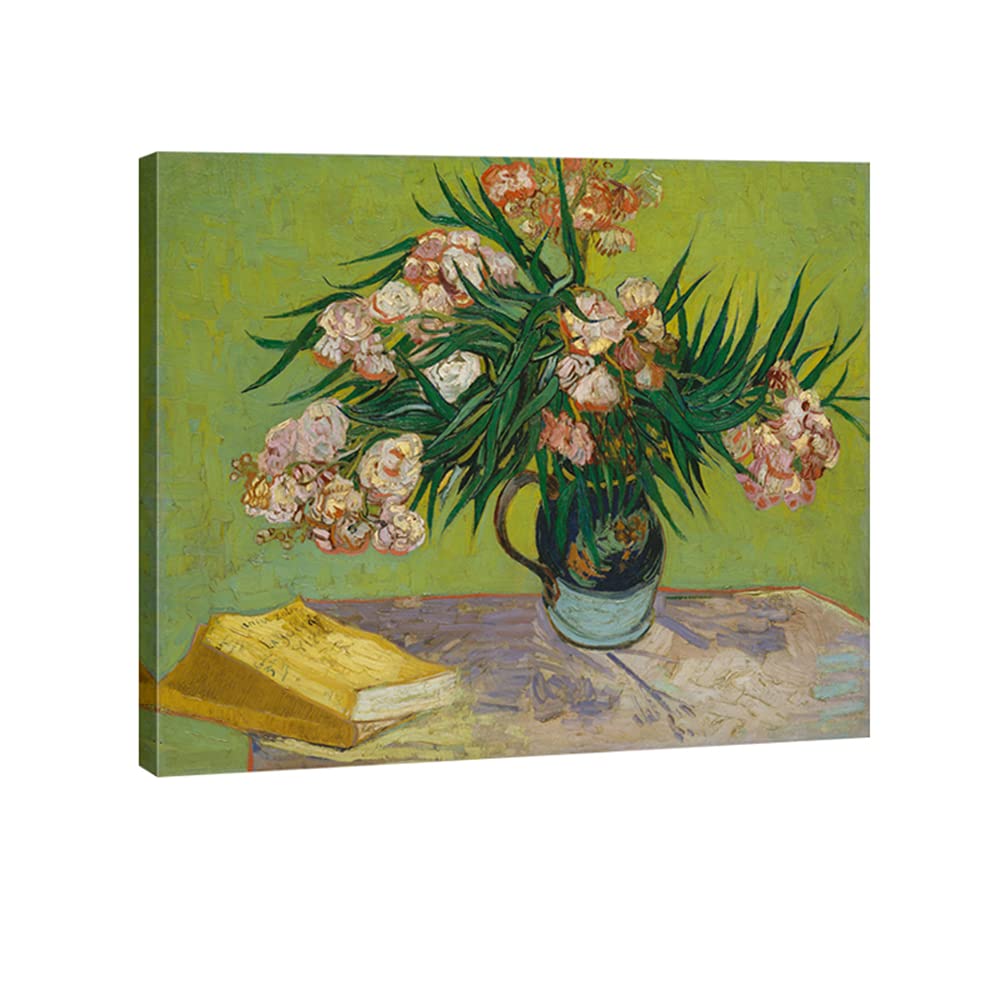 Wieco Art Oleanders 1888 Giclee Canvas Prints Wall Art by Van Gogh Floral Oil Paintings Reproduction for Home Decorations Modern Stretched and Framed HD Classic Abstract Flowers Pictures Artwork