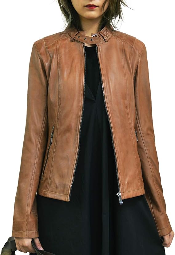 Amazon ハルフ Haruf ラムレザー レザージャケット ライダースジャケット レディース 本革 革ジャン ブラウン Chessybr コート ジャケット 通販