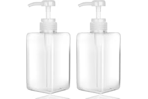 450ml (15.2oz) Pump Bottle Dispenser Jansburg 2Pack Refillable Square Plastic Lotion Dispenser Empty Lotion Pump Bottle for Essential Oil Soap Lotion Shampoo, Bathroom/Kitchen/Travel Clear