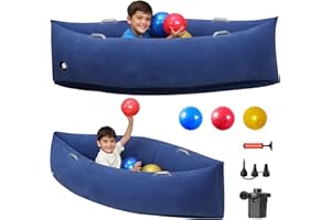 MOOZHEALTH Sensory Inflatable Bean Bag Chair |60 Inches Comfy Peapod Chair for Kids with Autism & ADHD,Sensory Toys with 3 Sensory Spiky Balls,Includes Electric Air Pump (Blue)