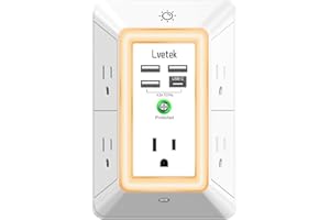 Multi Plug Outlet Surge Protector - Lvetek 3-Sided Power Strip with 5 Outlet Extender and 4 USB Ports(1 USB-C) and Night Light, USB Wall Charger for Home, Office, Travel, ETL Listed, White